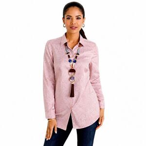 Chico’s Pink Long Sleeve Silky Paisley Shirt Tunic Size 1 (8)  *